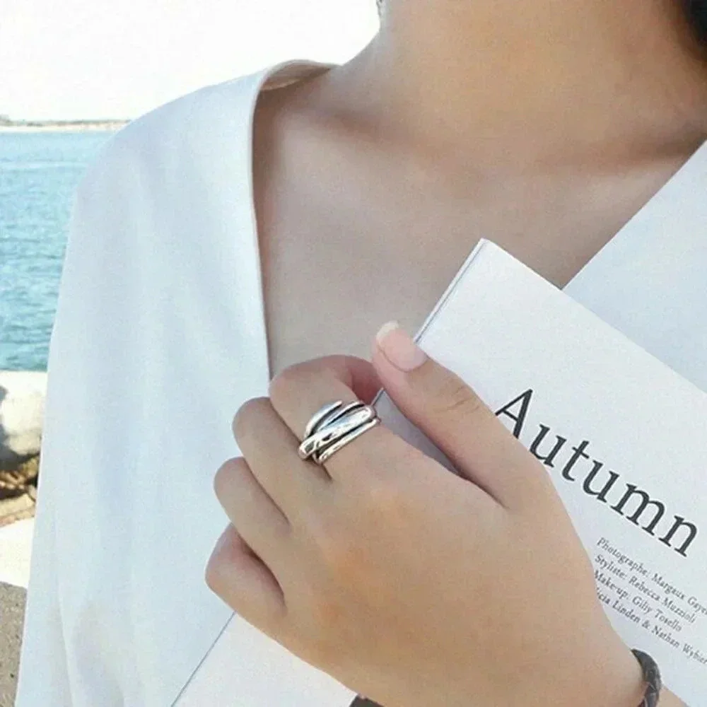 Minimalist Sterling Silver Twisted Ring Adjustable - Picture 3 of 8